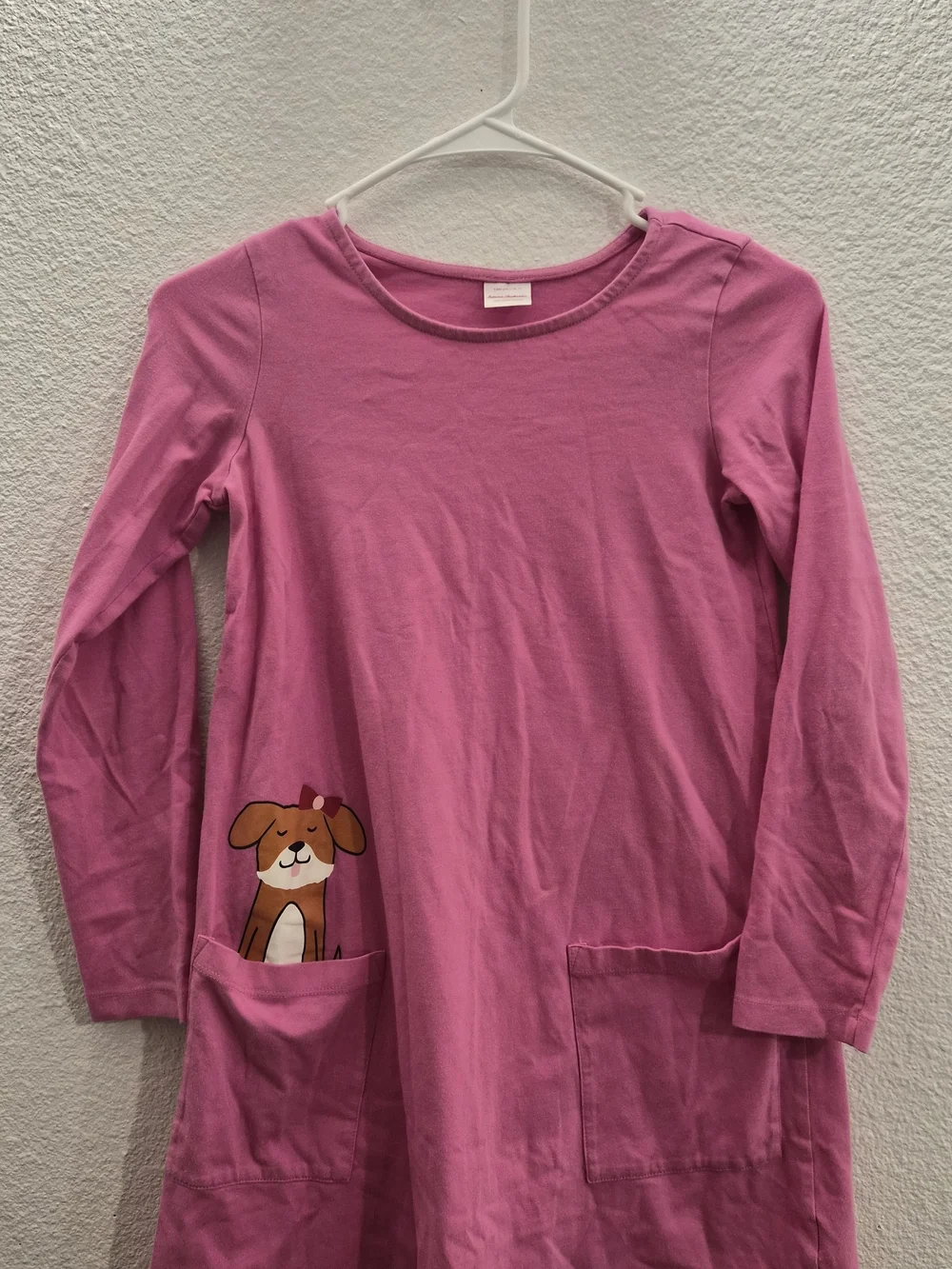 Pink Dog Pocket Tee dress with Cartoon Puppy Graphic size 140cm